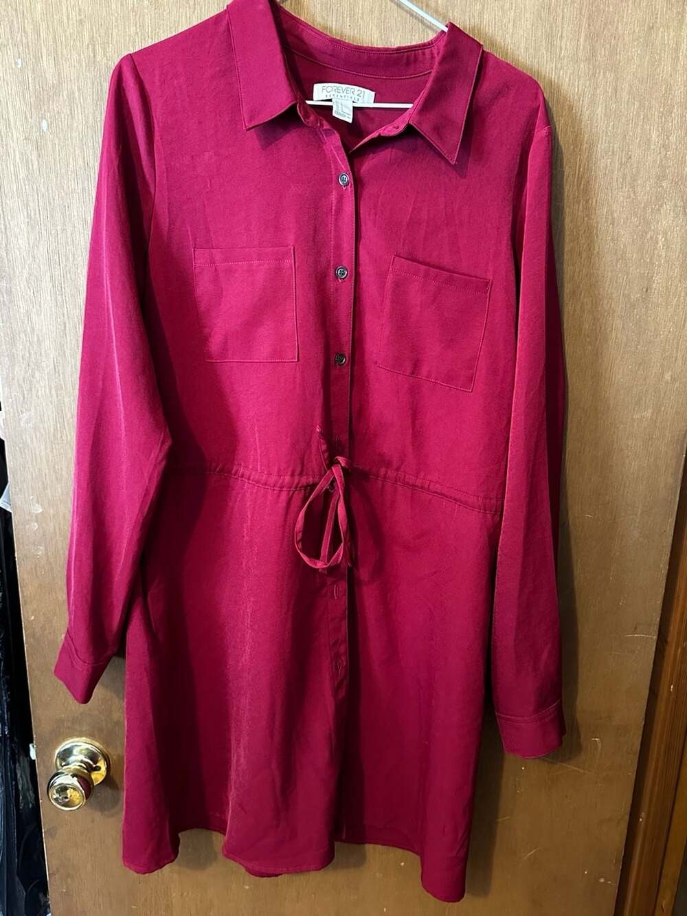 Forever 21 Essentials Long Sleeve Button-Down Shirt Dress, Size Large - Picture 5 of 5